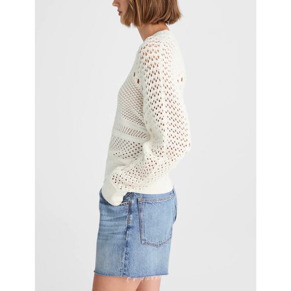 NWOT MADEWELL White Open Stitch Cotton Pullover Sweater Size Medium - Picture 3 of 11